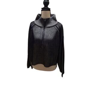 Zenana Striped Mock Neck 1/4 Zip Cropped Heavyweight Sweater Oversized M NWT